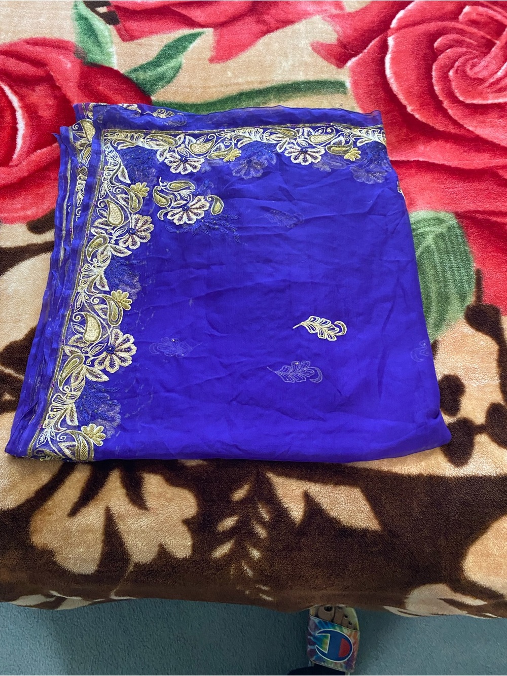 Purple and Gold Embroidered Sheer Scarf - Brand Unspecified - Picture 6 of 7